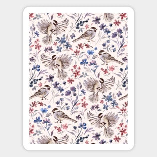 Chickadees and Wildflowers on cream Magnet